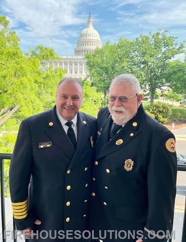 Fire Chiefs Thomas O'Donnell and Steve &quot;Redman&quot; Flegal during the annual Breakfast on the Hill. April 2024.
