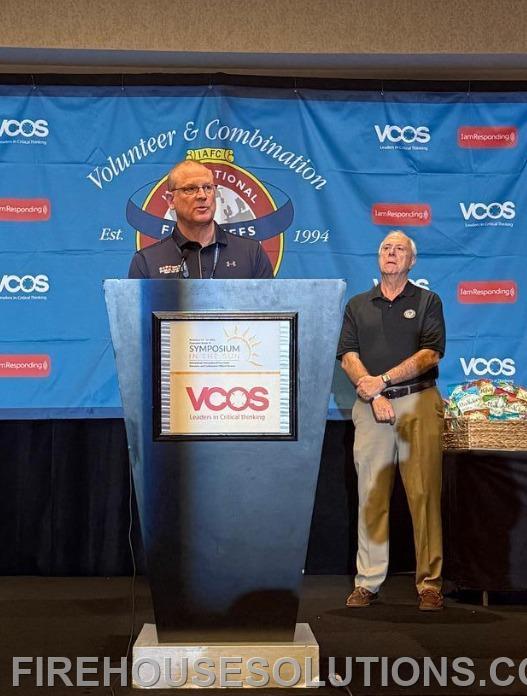 Public Safety Director Blaine Leis receiving the VCOS Recruitment and Retention Award in Clearwater Beach, Florida. November 2025.