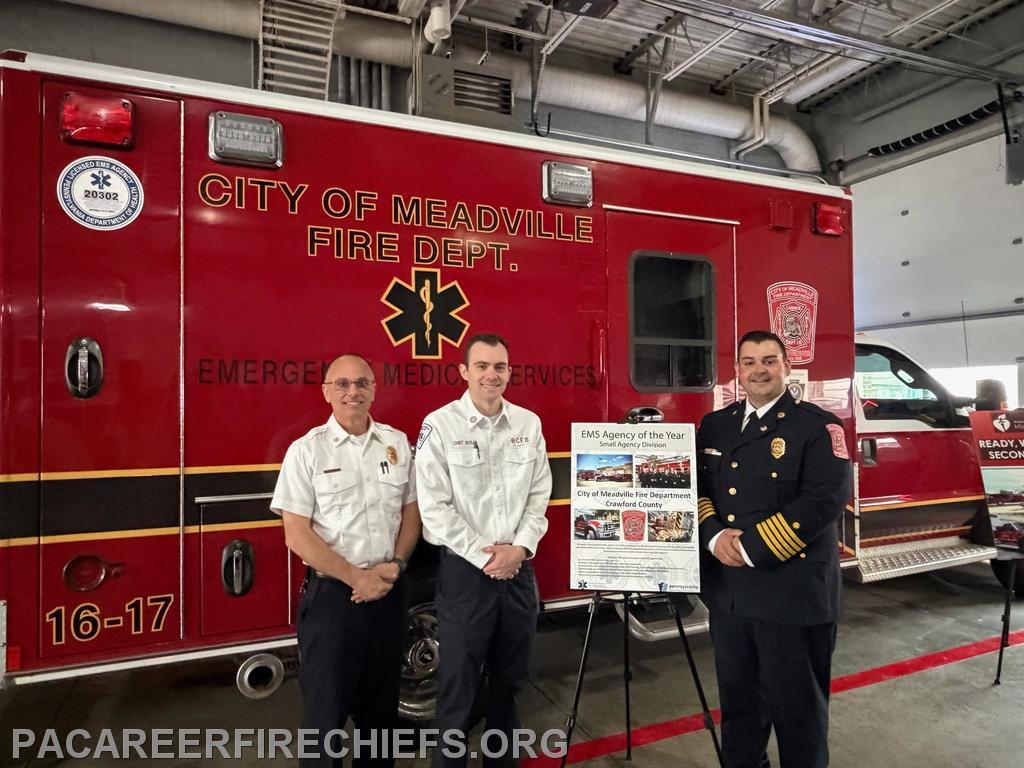 Chief Kardosh receiving the PA DOH EMS Agency of the Year Award with fellow Chiefs Greg Purchase and Brett Butler in attendance. June 2026. 