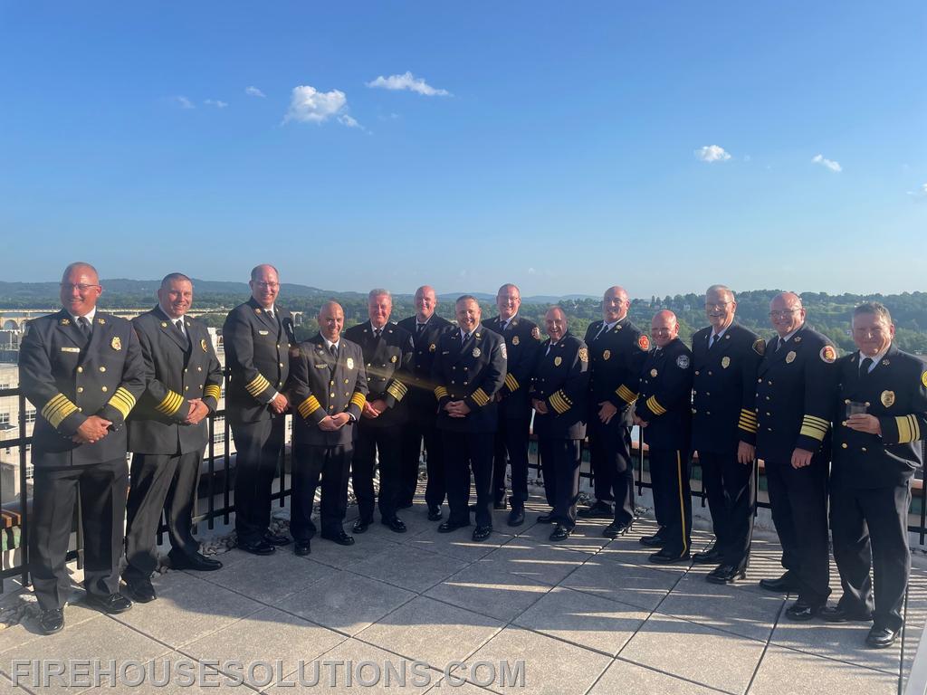 PA Fire Chiefs representing at the bipartisan kickoff event announcing the Fire & EMS Caucus in downtown Harrisburg. July 2025