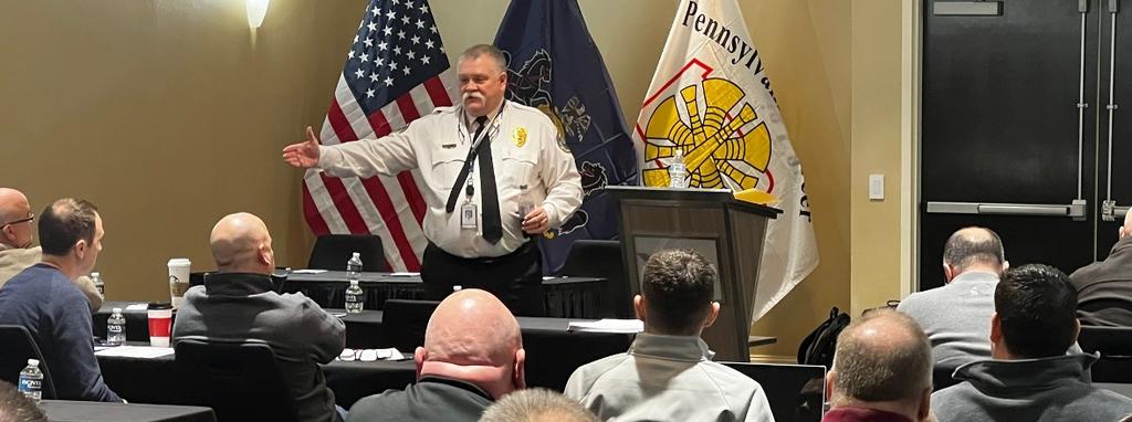 Fire Commissioner Thomas Cook speaking to the PA Chiefs in Upper Merion Township. January 2025